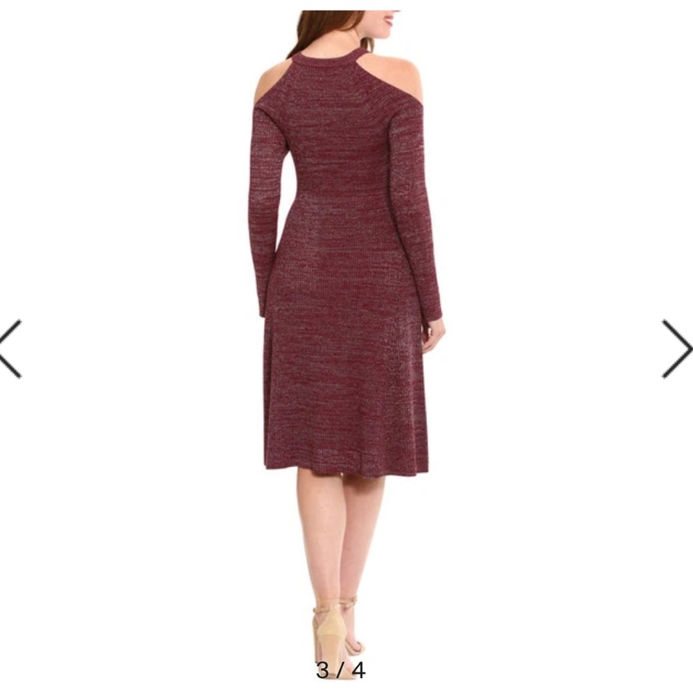 London Times Long Sleeve Cold Shoulder Fit & Flare Sweater Dress Size Large - Picture 3 of 7